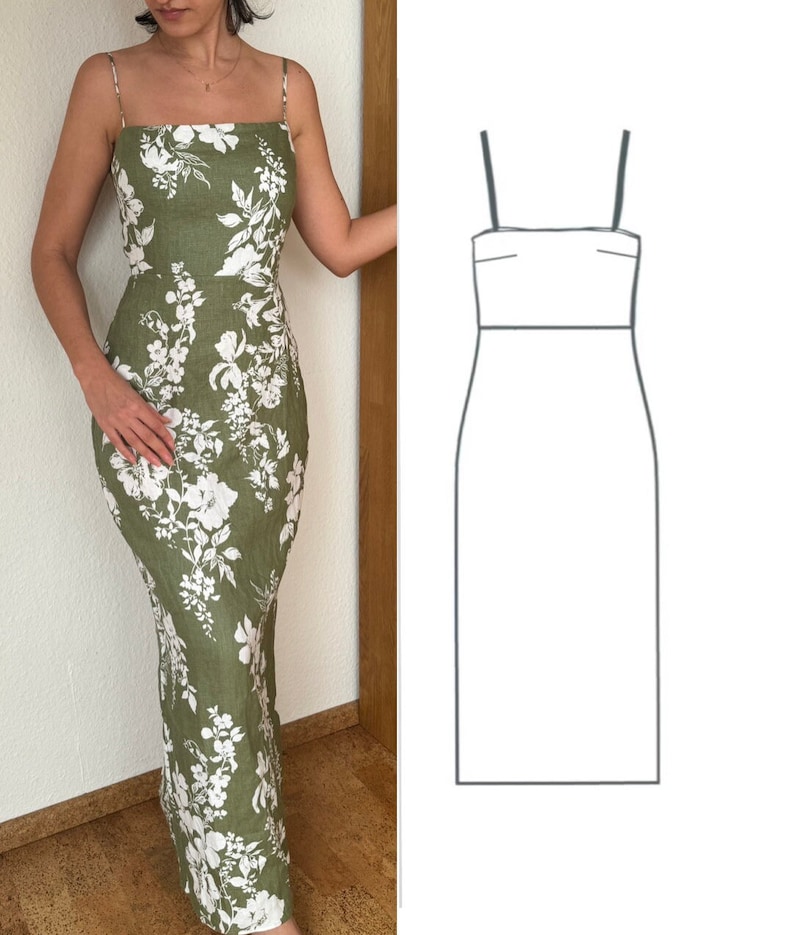 Pattern PDF A-Line Maxi Midi Dress, Vintage Dress digital sewing patterns Size XXS XXL image 1