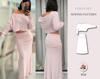 Lydia Set | Naaipatroon voor een oversized crop top met lange mouwen en een geplooide maxi-rok | Maten XXS–2XL | Geschikt voor beginners | PDF-patroon downloaden