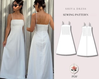 Shiva Dress | Corset Style A-Line Dress Pattern | Spaghetti Strap Maxi Dress | Beginner Friendly | Sizes XXS–2XL | Instant PDF Download