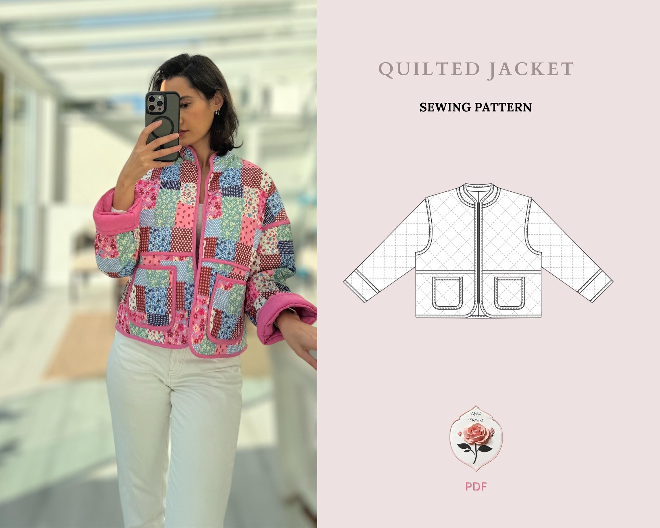 Quilted Jacket Beginner Sewing Pattern | Sizes XXS-5XL | Jacket Cardigan Pattern | INSTANT DOWNLOAD