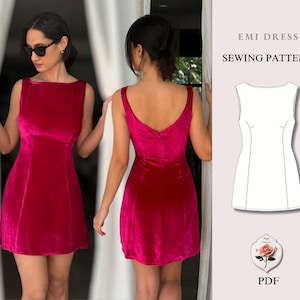 Emi Dress | Boat Neck Mini Dress Pattern | A Line Pattern | Elegant Dress | Sleeveless Tutorial | Wedding Dress Patterns | INSTANT DOWNLOAD