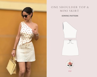 One Shoulder Top and Skirt Pattern | Mini Skirt Pattern | Cold Shoulder Crop | PDF Sewing Pattern | Video Tutorial | INSTANT DOWNLOAD