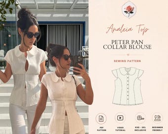 Analeia Top | Blousepatroon met Peter Pan-kraag | Blouse met knoopsluiting en prinsessennaad | Geschikt voor beginners | Maten XXS–2XL | Direct te downloaden als PDF