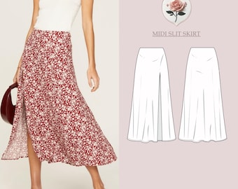 Slit Skirt Sewing Pattern 90s Skirt Pattern Vintage Midi Skirt