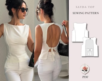 Sayda Top | Patroon voor een mouwloze top met open rug | Blouse met prinsessennaad en tailleband | Geschikt voor beginners | Maten XXS–2XL | Direct te downloaden