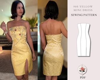 Rachel Green Gele Jurk Geïnspireerd | Strapless Korset Jurk Patroon | Nauwsluitende Jurk met Prinsessennaad en Split | Maten XXS–2XL | Directe PDF Download