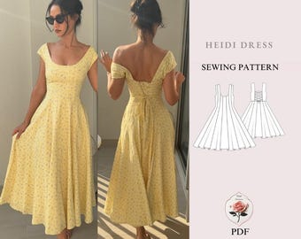 Heidi Dress | Lace-Up Back Cottagecore Dress Sewing Pattern | Paneled Bodice A-Line Skirt | Sizes XXS-2XL | Instant PDF Download