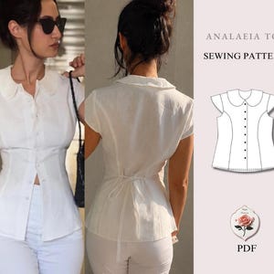 Analeia Top | Peter Pan Collar Blouse Pattern | Button Front Princess Seam Top | Beginner Friendly | Sizes XXS–2XL | Instant PDF Download