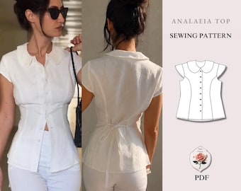 Analeia Top | Blousepatroon met Peter Pan-kraag | Blouse met knoopsluiting en prinsessennaad | Geschikt voor beginners | Maten XXS–2XL | Direct te downloaden als PDF