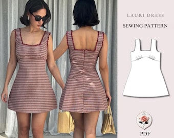 Lauri Jurk | Patroon voor een mini-jurk met vierkante hals | Jurk met geplooide top en kanten afwerking | Geschikt voor beginners | Maten XXS–2XL | Direct te downloaden als PDF