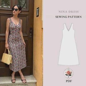 Nina Dress | Midi Sun Dress Pattern | Casual Dress Pattern | PDF Sewing Pattern | Slip Dress Pattern | Cute Summer Dress | INSTANT DOWNLOAD