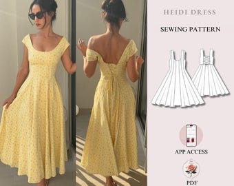 Heidi Dress | Lace-Up Back Cottagecore Dress Sewing Pattern | Paneled Bodice A-Line Skirt | Sizes XXS-2XL | Instant PDF Download