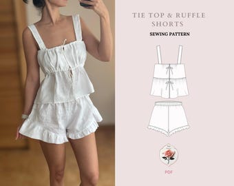 Sewing Pattern for Womens Top + Shorts | PDF Sewing Pattern | Linen Shorts Pattern | Shorts Sewing Pattern | INSTANT DOWNLOAD