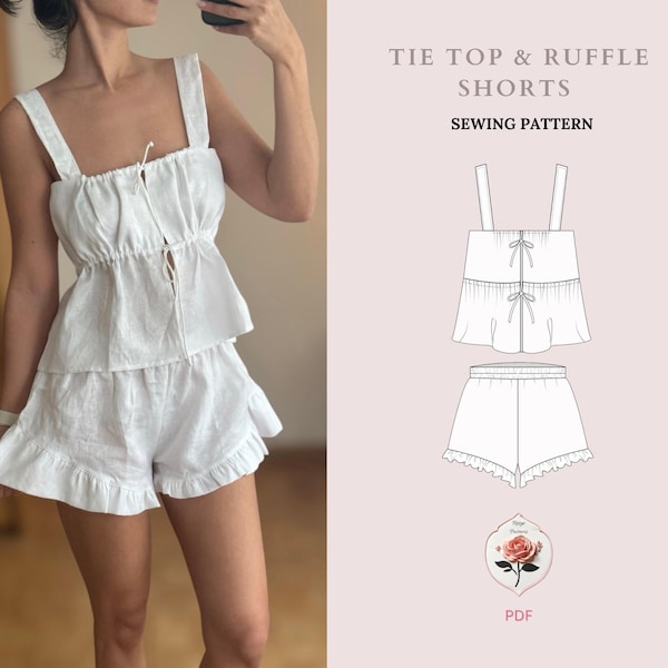 Sewing Pattern for Womens Top + Shorts | PDF Sewing Pattern | Linen Shorts Pattern | Shorts Sewing Pattern | INSTANT DOWNLOAD