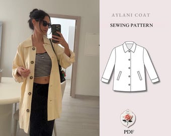 Aylani Coat | Fully Lined Coat | Button Front Coat with Welt Pockets | Beginner Sewing Pattern | Sizes XXS–2XL | Instant PDF Download
