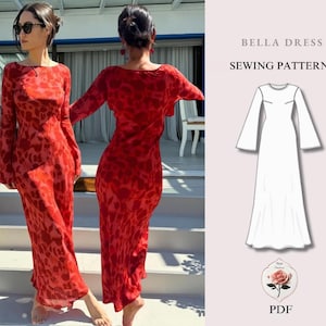 Bella Dress | Long Bell Sleeve Mini Dress | Silk Mini Dress PDF | Cocktail Dress Pattern | Dress Sewing Tutorial | INSTANT DOWNLOAD