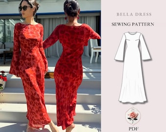 Bella Dress | Long Bell Sleeve Mini Dress | Silk Mini Dress PDF | Cocktail Dress Pattern | Dress Sewing Tutorial | INSTANT DOWNLOAD