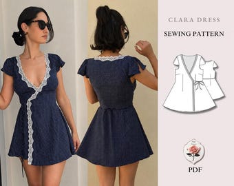 Clara Dress | Vintage Mini Wrap Dress Sewing Pattern | Classic Polka Mini Sewing Pattern | Sizes XXS-2XL | Easy PDF Instant Digital Download