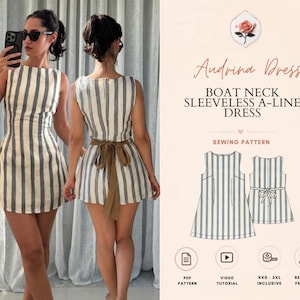 Audrina Dress | Boat Neck Sleeveless A-Line Dress | Sizes XXS–2XL | Beginner Friendly Invisible Zipper Pattern | INSTANT DOWNLOAD