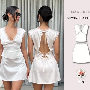 Elsa set | Tie Back Top and Mini Skirt Pattern | PDF Sewing Pattern Coquette Top | A Line Skirt Pattern | Open Back Shirt | INSTANT DOWNLOAD