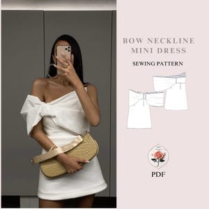 Off Shoulder Bow Dress | A Line Mini Bow Dress | PDF Sewing Pattern | Engagement Gown | Coquette Dress | Capsule Wardrobe | INSTANT DOWNLOAD