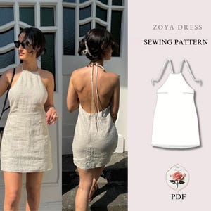 Zoya Dress | Linen Halter Mini Dress Pattern | Backless Dress Pattern | Tie Neck Dress Sewing | Summer Dress Tutorial | PDF INSTANT DOWNLOAD