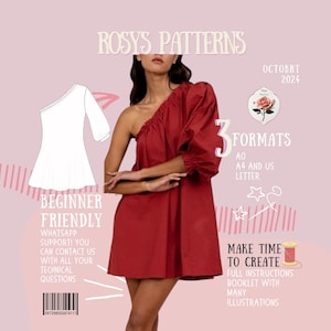 Pattern PDF A-Line One Shoulder Puffy Dress With A-Symmetrical Neckline, digital sewing pattern Size XXS - XXL
