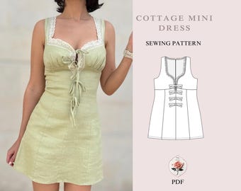 Roya Dress | Cottage Core Mini Dress | Sleeveless Milkmaid Dress | PDF Sewing Pattern | Babydoll Dress | INSTANT DOWNLOAD