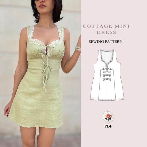 Roya Dress | Cottage Core Mini Dress | Sleeveless Milkmaid Dress | PDF Sewing Pattern | Babydoll Dress | INSTANT DOWNLOAD