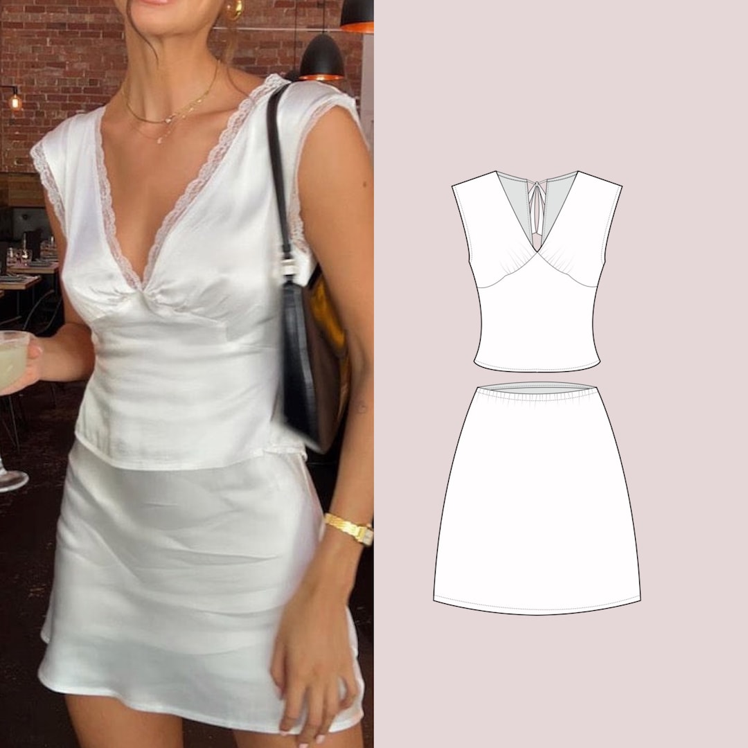 Tie Back Top and Mini Skirt Pattern PDF Sewing Pattern Coquette Top A