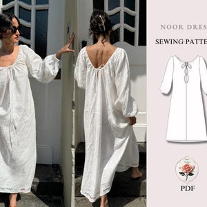 Noor Dress | Linen Long Sleeve Smock Dress Pattern | Easy Sewing Tutorial | Boho Shirt Dress | Puff Sleeve Dress | INSTANT DOWNLOAD