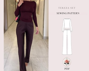 Tereza set | Two Piece Loungewear Pattern | Long Sleeve Top & Elastic Waist Pants | Beginner Friendly | Sizes XXS–2XL | PDF Download