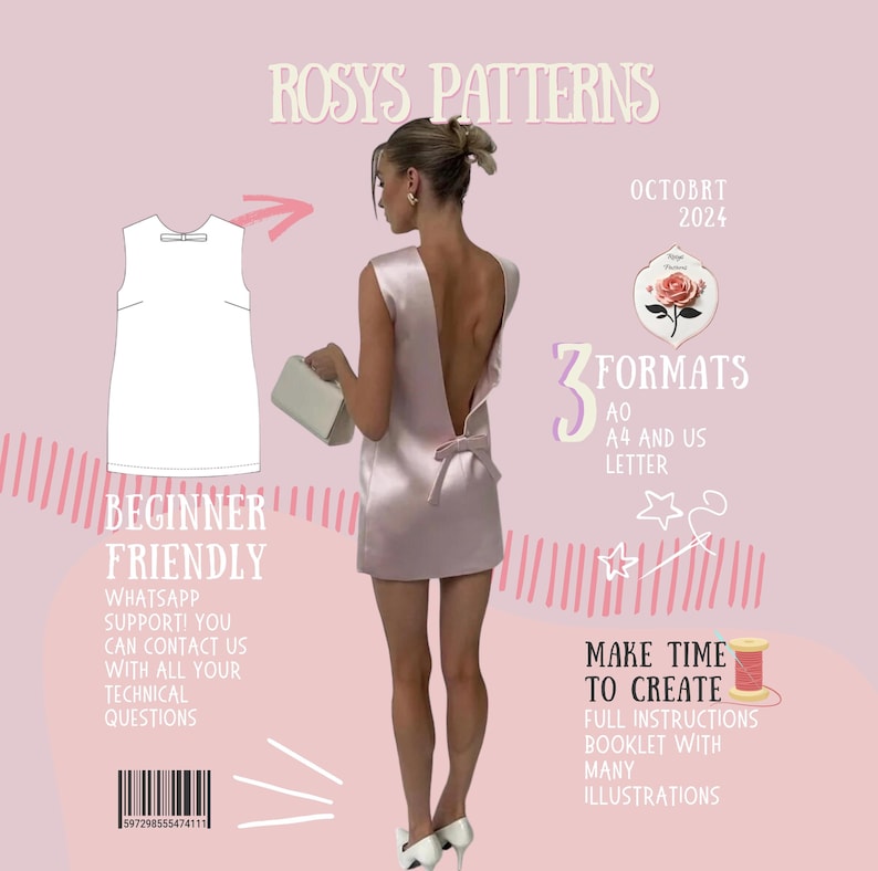 Camille Dress | Coquette Bow Mini Dress Pattern | Low Back Dress | DIY Sewing Instructions | Satin Cocktail Dress Tutorial | INSTANT DOWNLOAD image 11