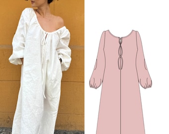 PDF Pattern Smoke Maxi Dress Pattern A-Line Mini Dress, digital sewing patterns Size XXS - XXL