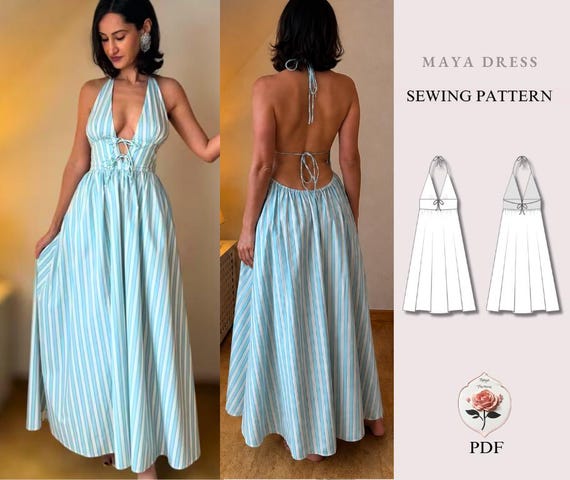 open back halter dress pattern Maya | Dress Tie Front Dress | Beginner Sewing | Easy PDF INSTANT DOWNLOAD collection_combi:petite