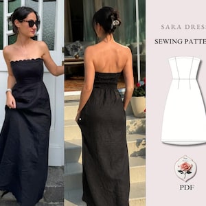 Sara Dress | Strapless Maxi Scalloped Dress | Coquette Maxi Dress | Capsule Wardrobe Pattern | A Line Dress Pattern | INSTANT DOWNLOAD