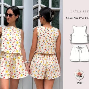 Layla Set | Mönster för kort skjorta + shorts | Sömnadsmönster för shorts | Vida shorts | Sömnadsmönster för nybörjare | Enkel PDF-nedladdning direkt