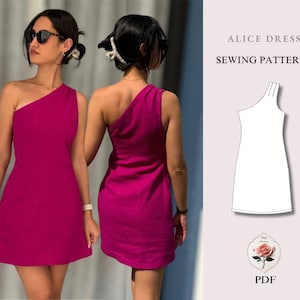 Alice Dress | One Shoulder Mini Dress Pattern + Video Tutorial | Linen Asymmetrical Dress Pattern | Summer Dress Sewing | INSTANT DOWNLOAD