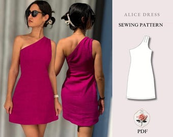 Alice Jurk | Patroon voor een mini-jurk met één schouder + videotutorial | Patroon voor een asymmetrische linnen jurk | Zomerjurk naaien | DIRECT DOWNLOADEN