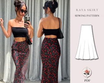 Raya-rok | Patroon voor een maxi-rok met hoge taille en A-lijn model | Rok met onzichtbare ritssluiting | Geschikt voor beginners | Maten XXS–2XL | Directe PDF-download