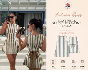 Audrina Dress | Boat Neck Sleeveless A-Line Dress | Sizes XXS–2XL | Beginner Friendly Invisible Zipper Pattern | INSTANT DOWNLOAD