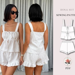 Dina Set | Womens Top + Ruffle Shorts Sewing Pattern | PDF Sewing Pattern | Linen Shorts Pattern | Shorts Sewing Pattern | INSTANT DOWNLOAD