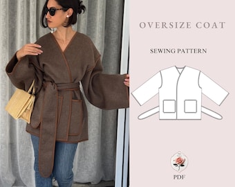 Oversize Coat Cardigan Sewing Pattern | Wrap Jacket Pattern | Long Coat Sewing | Cozy Oversize Coat | INSTANT DOWNLOAD