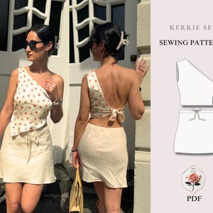 Kerrie Set One | Shoulder Top and Mini Skirt Pattern | Cold Shoulder Crop | Easy PDF Sewing Pattern | Video Tutorial | INSTANT DOWNLOAD