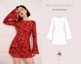 Long Bell Sleeve Mini Dress | Hippie Maxi Dress | Silk Mini Dress PDF | Cocktail Dress Pattern | Dress Sewing Tutorial | INSTANT DOWNLOAD