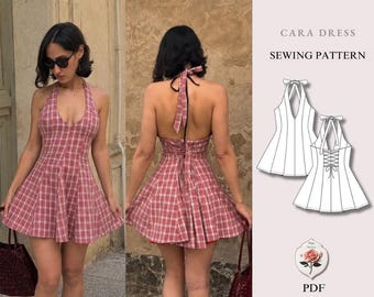 Cara-jurk | Halterminijurkpatroon | Korsetjurk met open rug en strik | Geschikt voor beginners | Maten XXS–2XL | Direct te downloaden als PDF