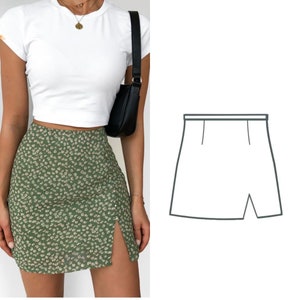 A-Line Classic Vintage Mini Skirt With Side Slit PDF digital sewing pattern 90's Skirt Sizes XXS-XXL