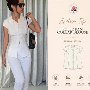 Analeia Top | Peter Pan Collar Blouse Pattern | Button Front Princess Seam Top | Beginner Friendly | Sizes XXS–2XL | Instant PDF Download