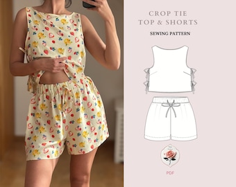 PDF Sewing Pattern | Crop Shirt + Shorts Pattern | Shorts Sewing Pattern | Wide Leg Shorts | Beginning Sewing Pattern | INSTANT DOWNLOAD