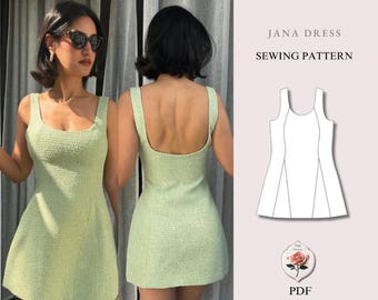 Jana Dress | Princess Seam Mini Dress Pattern | A Line Dress with Scoop Neck | Beginner Friendly | Sizes XXS–2XL | Instant PDF Download